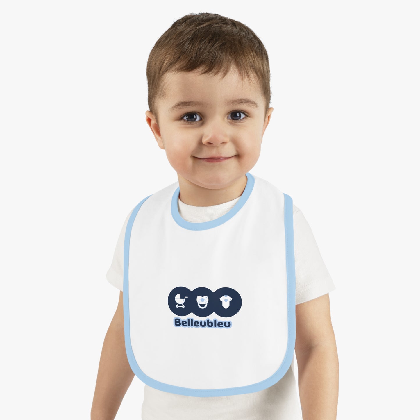 Belleubleu Bib with Contrast Trim, Cute Toddler Feeding Bib, Gifts for New Parents, Baby Shower Essentials, Everyday Feeding Bib