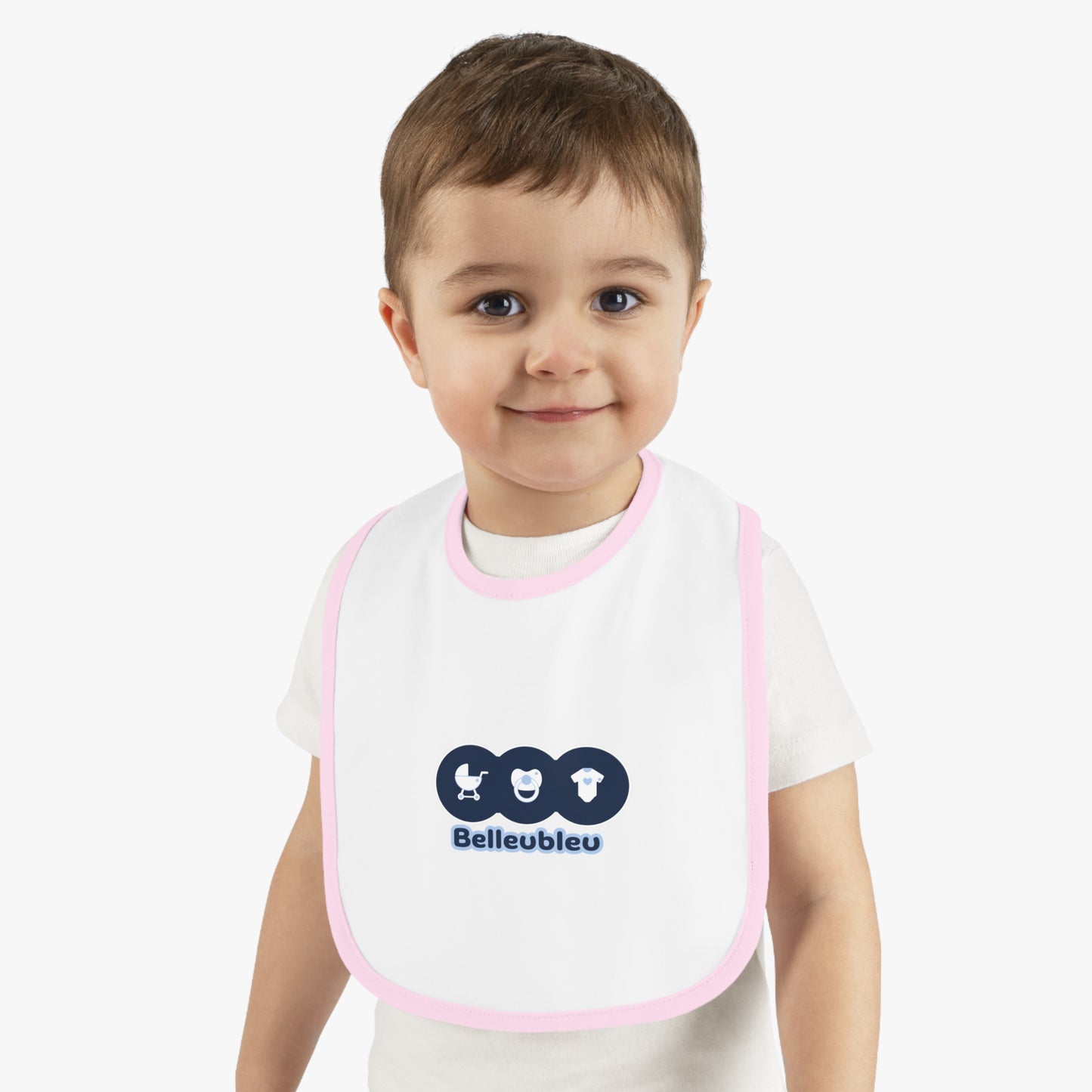 Belleubleu Bib with Contrast Trim, Cute Toddler Feeding Bib, Gifts for New Parents, Baby Shower Essentials, Everyday Feeding Bib