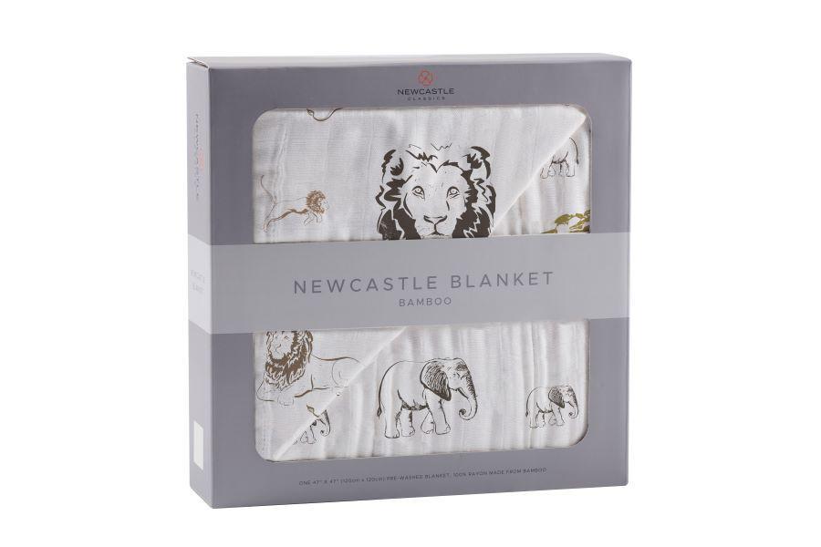 Lion, Rhinos, and Elephants Bamboo Blanket