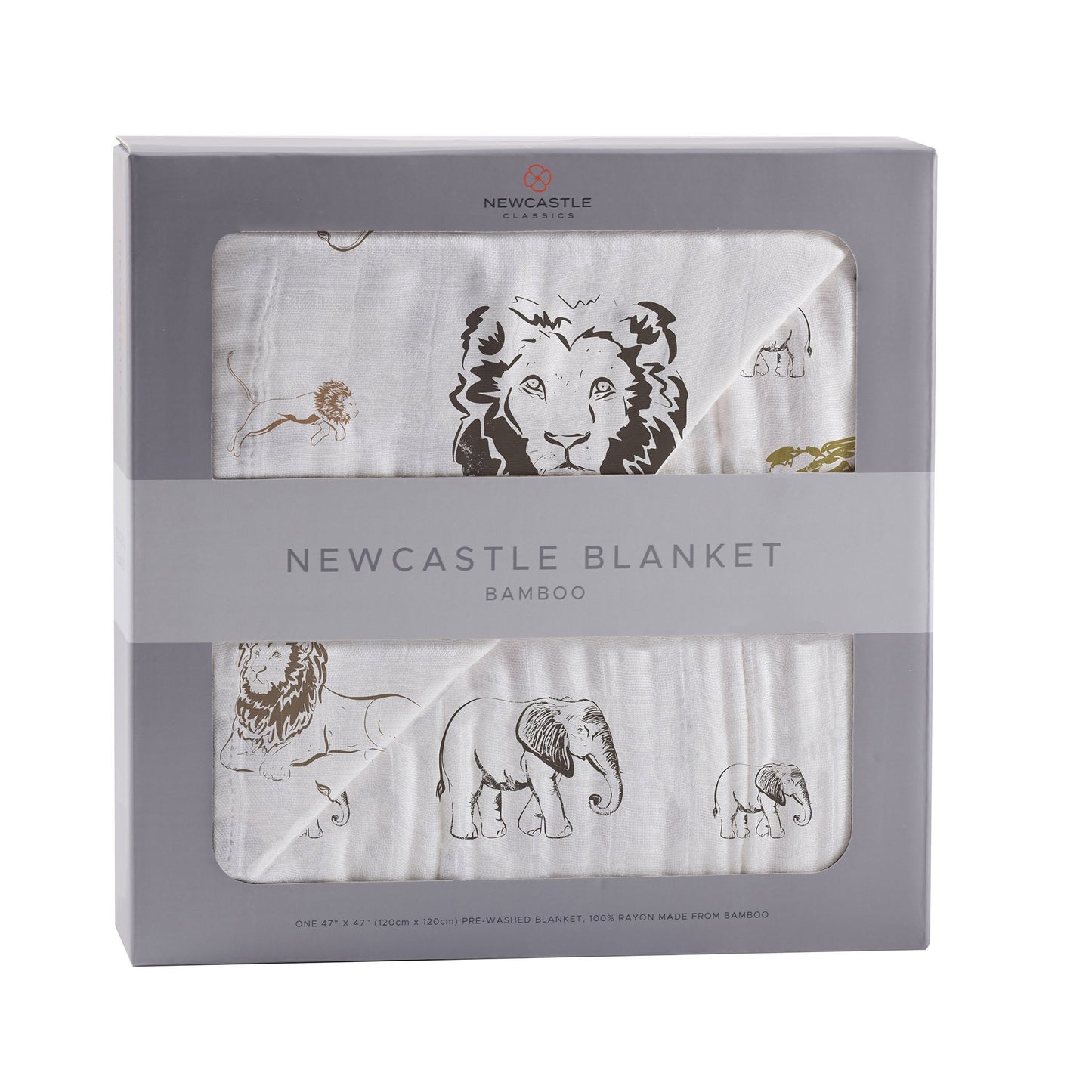 Lion, Rhinos, and Elephants Bamboo Blanket