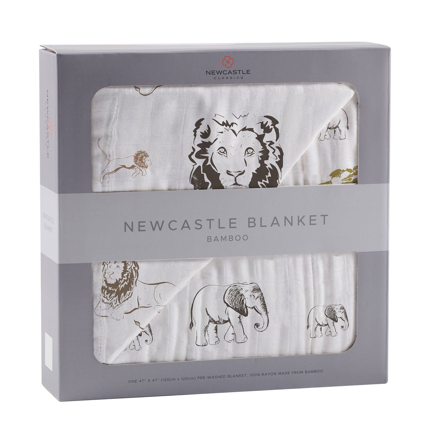 Lion, Rhinos, and Elephants Bamboo Blanket