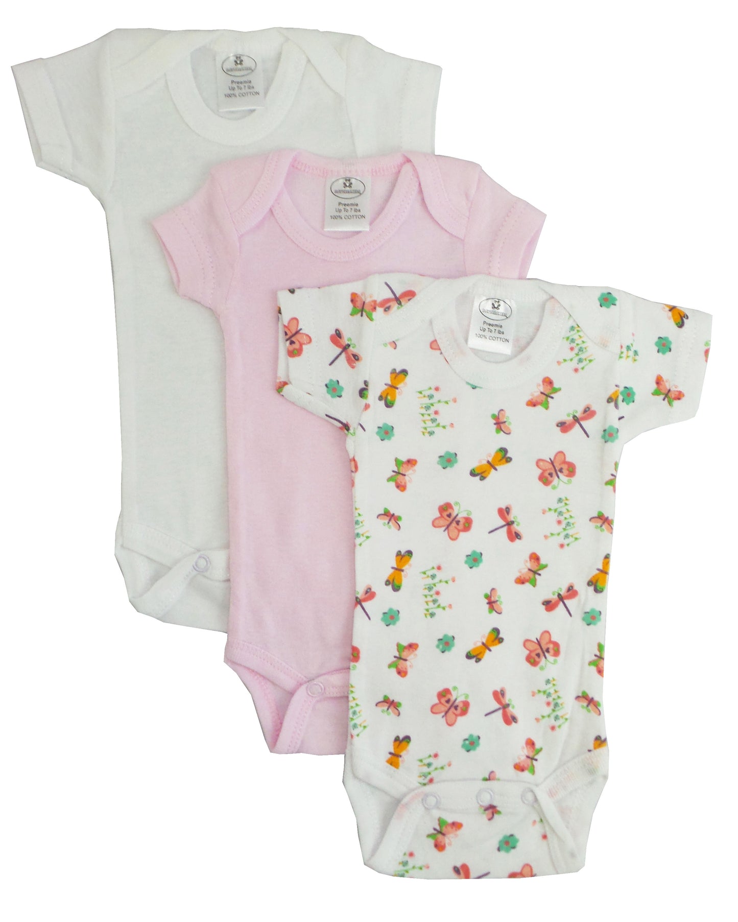 Preemie Girls Printed Short Sleeve Onesies (3 Pack)