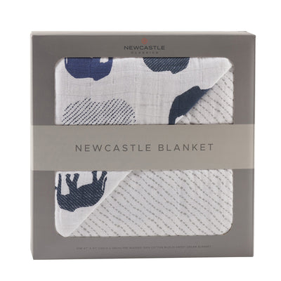 Blue Elephant and Spotted Waves Bamboo Blanket