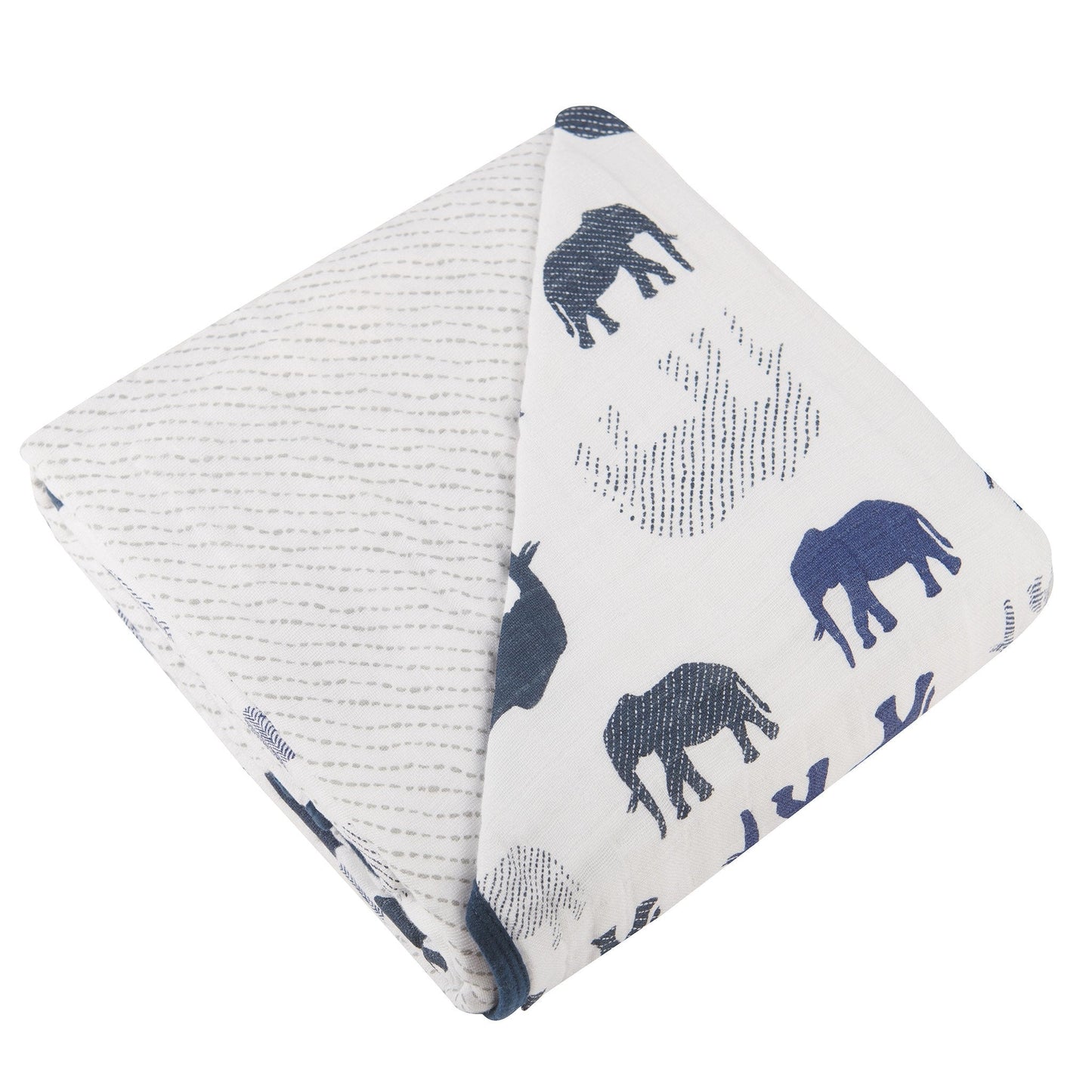 Blue Elephant and Spotted Waves Bamboo Blanket