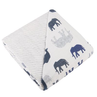 Blue Elephant and Spotted Waves Bamboo Blanket