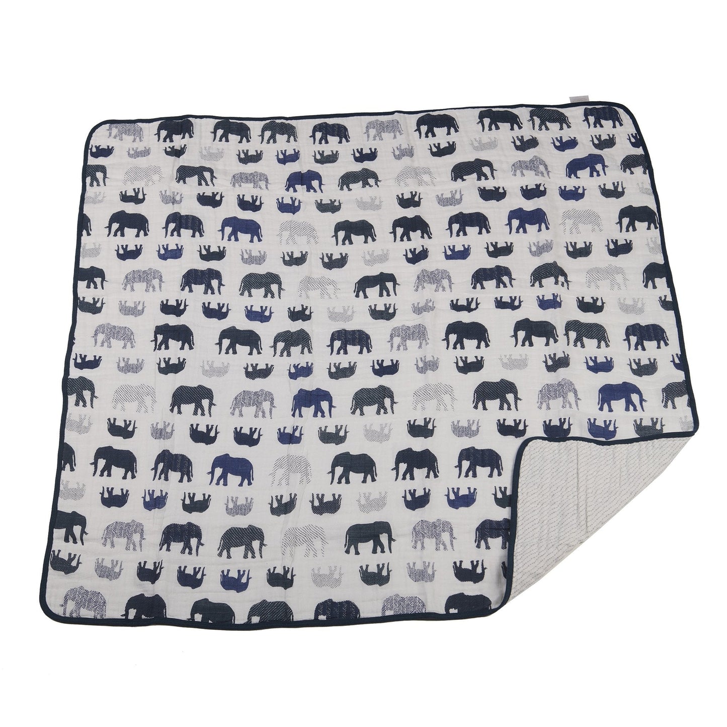 Blue Elephant and Spotted Waves Bamboo Blanket