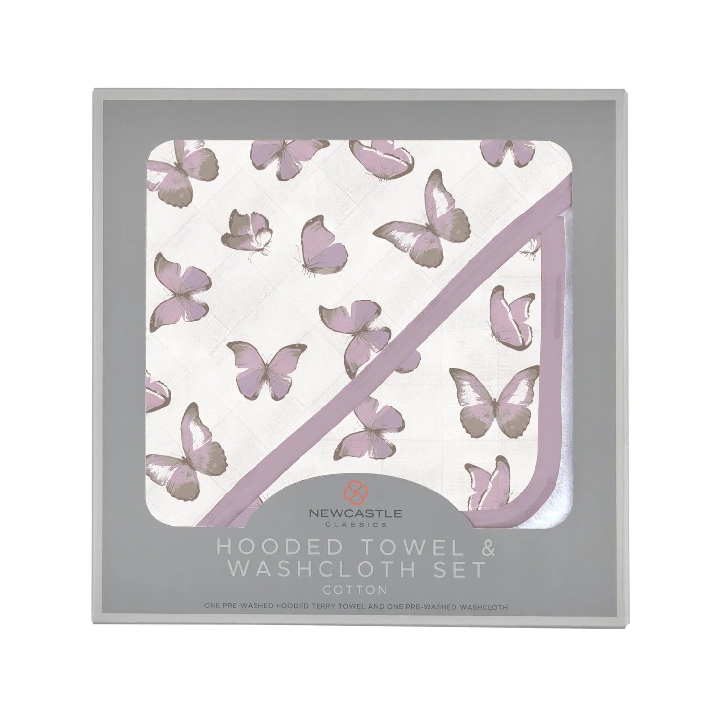 Butterflies Cotton Hooded Towel and Washcloth Set