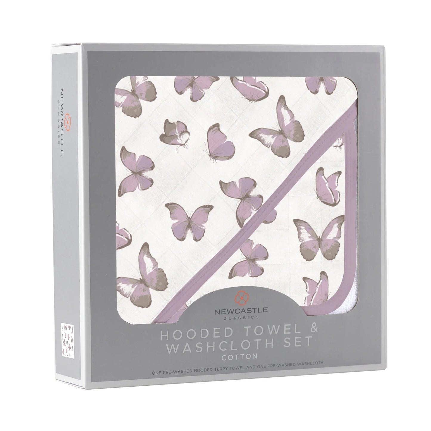 Butterflies Cotton Hooded Towel and Washcloth Set