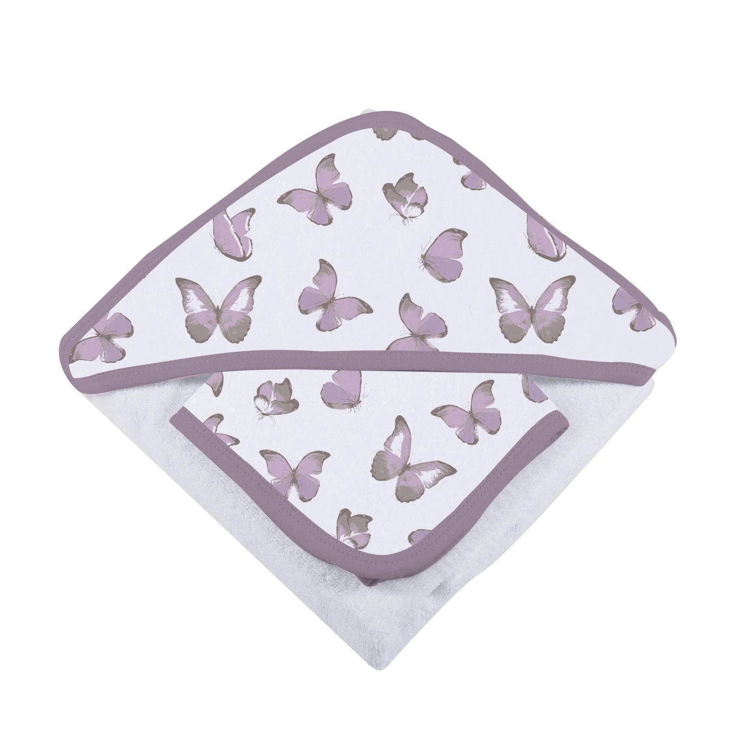 Butterflies Cotton Hooded Towel and Washcloth Set