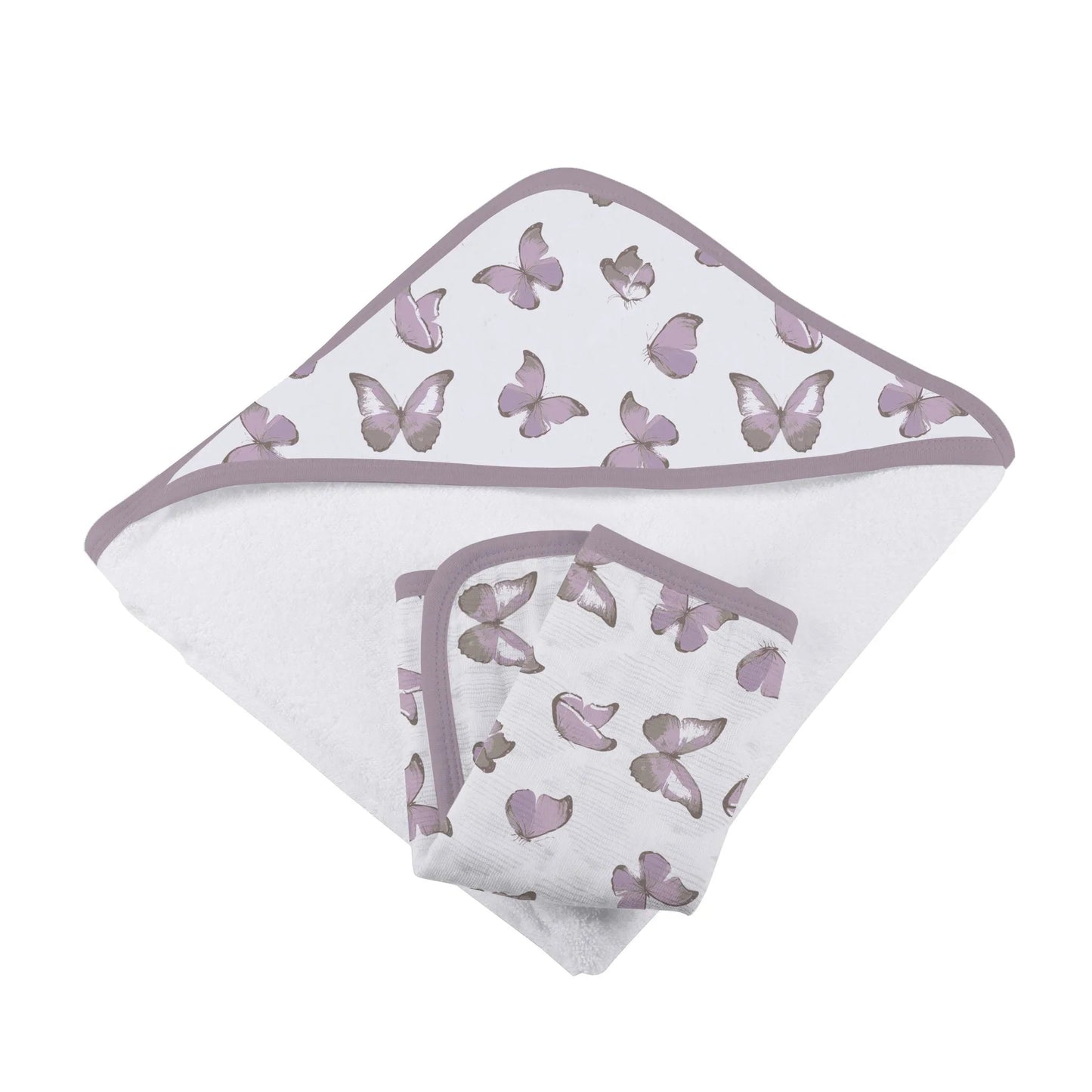 Butterflies Cotton Hooded Towel and Washcloth Set