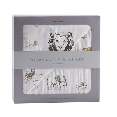 Lion, Rhinos, and Elephants Bamboo Blanket