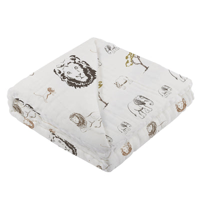 Lion, Rhinos, and Elephants Bamboo Blanket